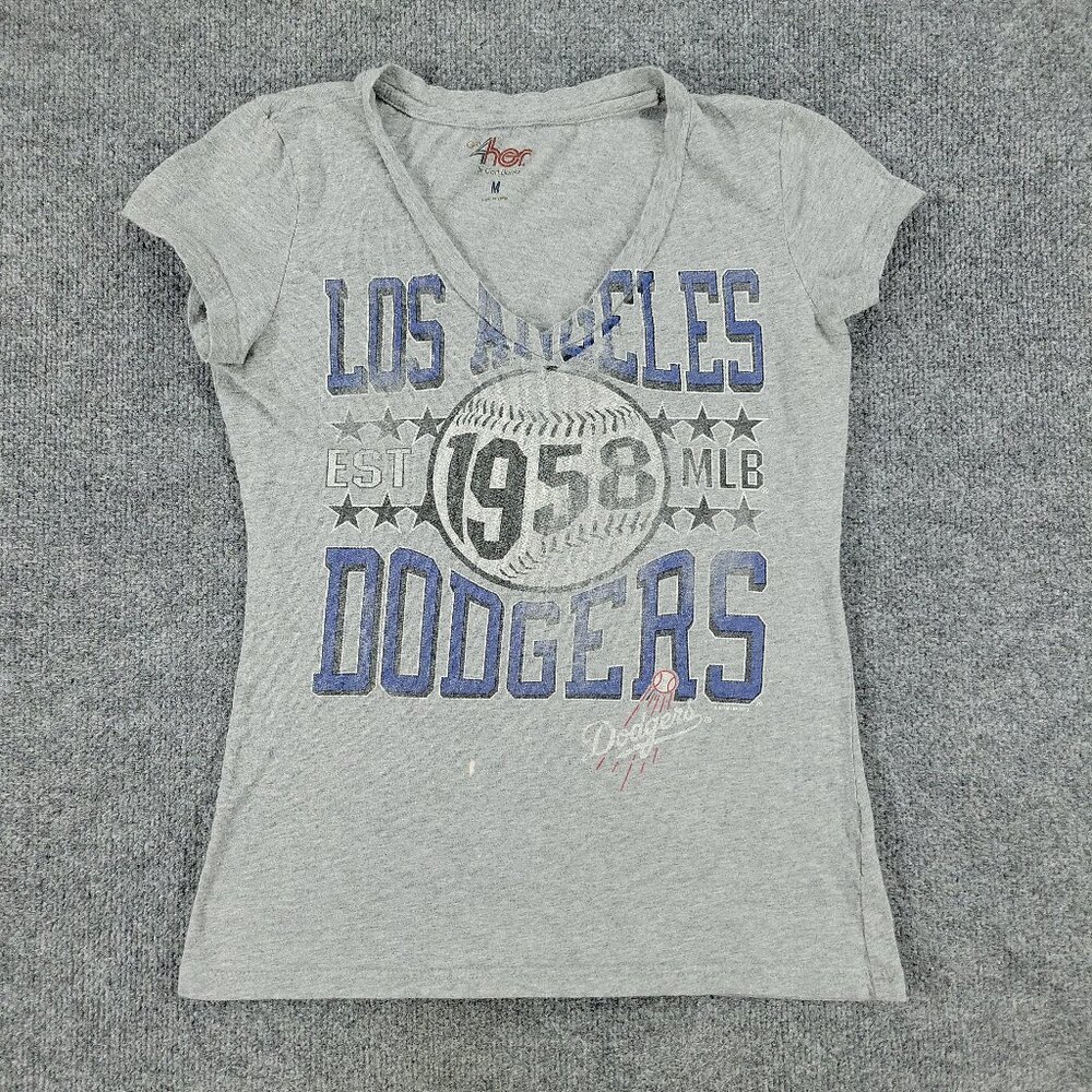 Los Angeles Dodgers Shirt Women Medium Gray MLB Baseball Logo Short Sleeve Adult